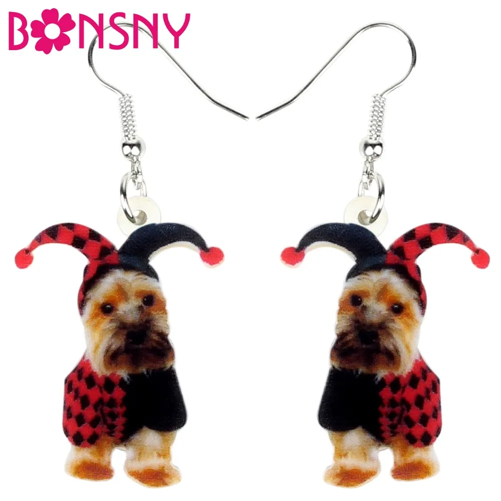 Bonsny Acrylic Halloween Joker Schnauzer Dog Earrings Dangle Drop Fashion Cute Animal Jewelry For Women Girls Pet Lovers Charms