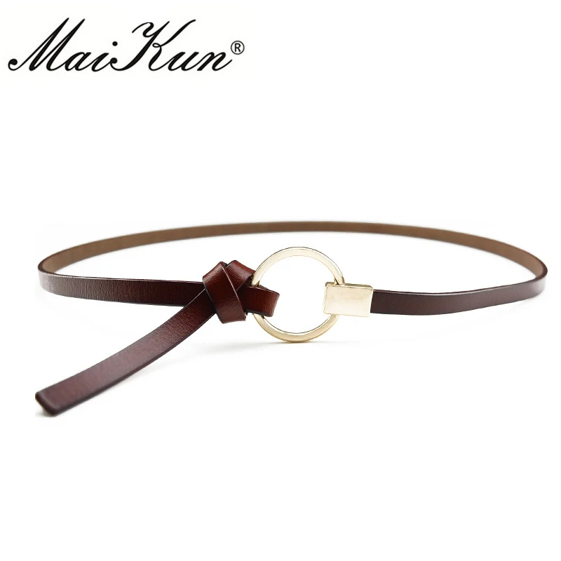 Maikun Leather Belts for Women Circle Buckle Thin Belt Designer Brand Women Belt