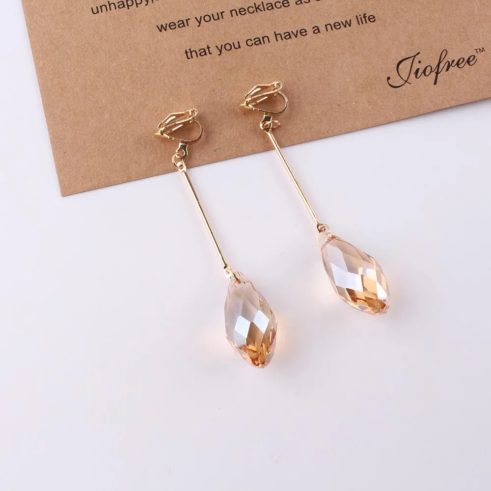 Fashion New Arrival Women Trendy Long crystal Clip On Earrings Without Piercing Women Earring for Chrismas Birthday gift