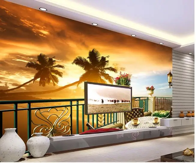 

3d wallpaper Summer beach scenery backdrop balcony wall mural photo wallpaper custom 3d wallpaper