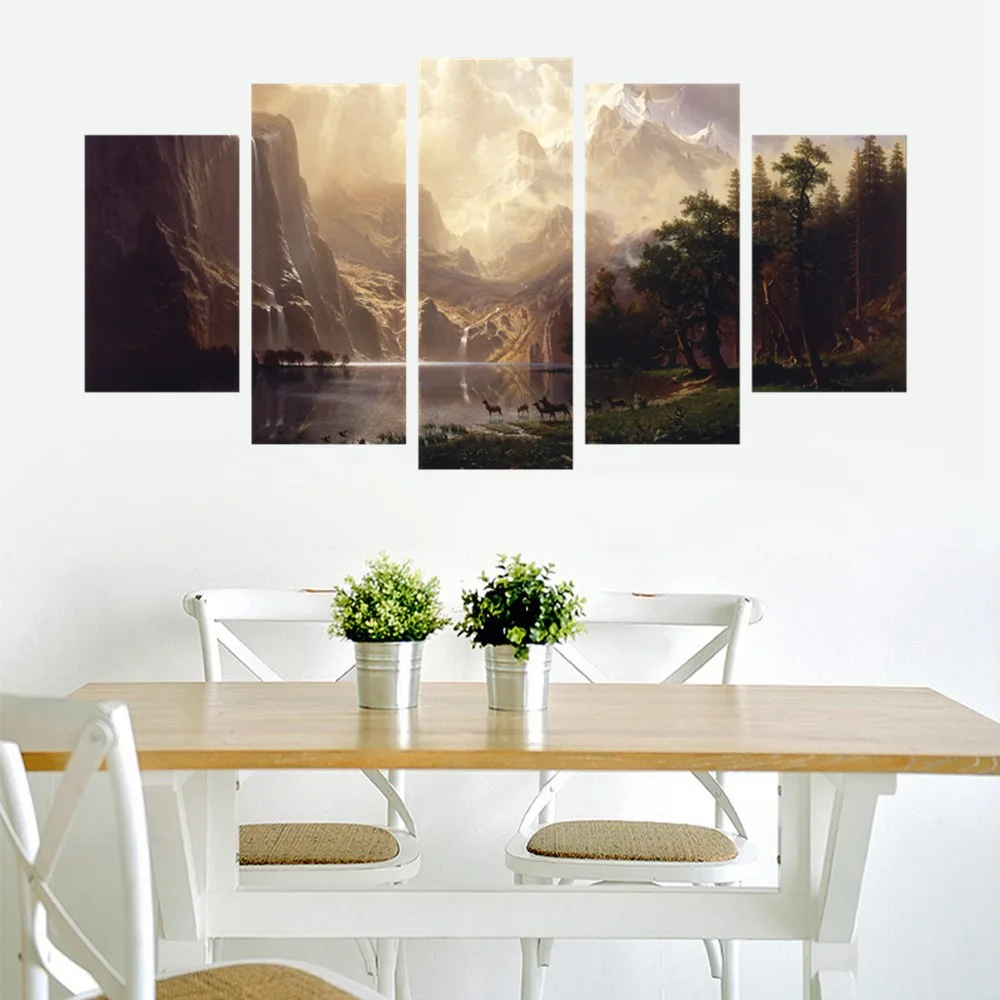 Paradise Picture HD Print Lake Waterfall Deer Forest Poster Abstract Wall Art Canvas Painting for Room Home Wall Decor Drop Ship