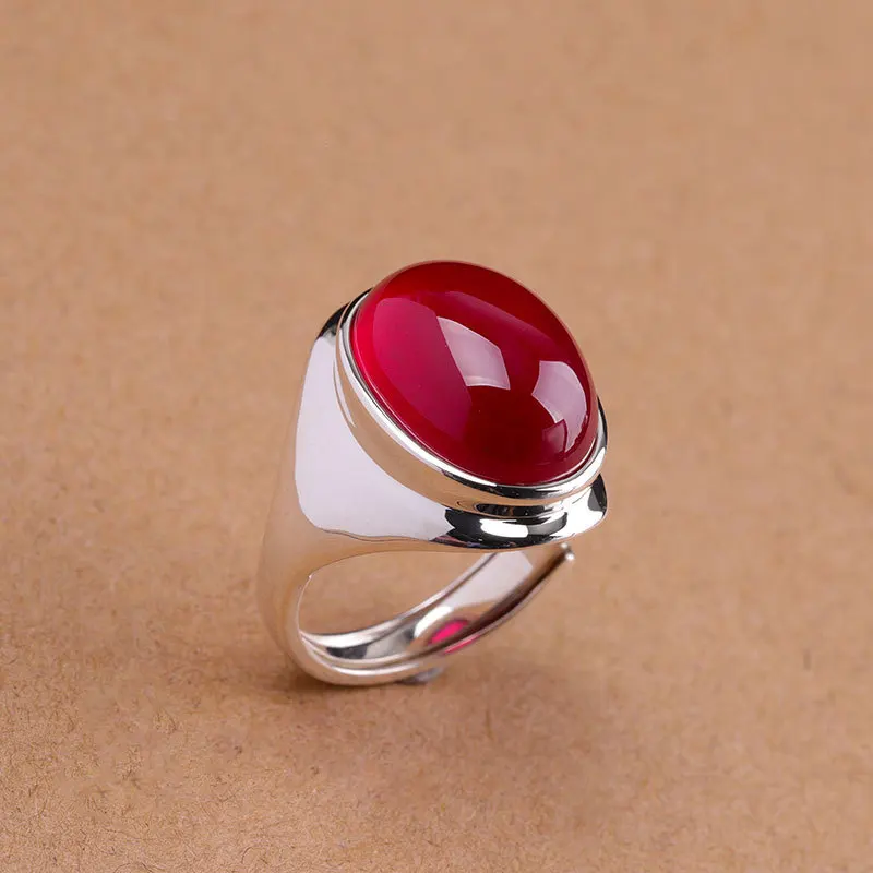 

S925 Silver Jewelry Fashion Opening Design New Red Corundum Ring Exaggerates Atmospheric Handwear