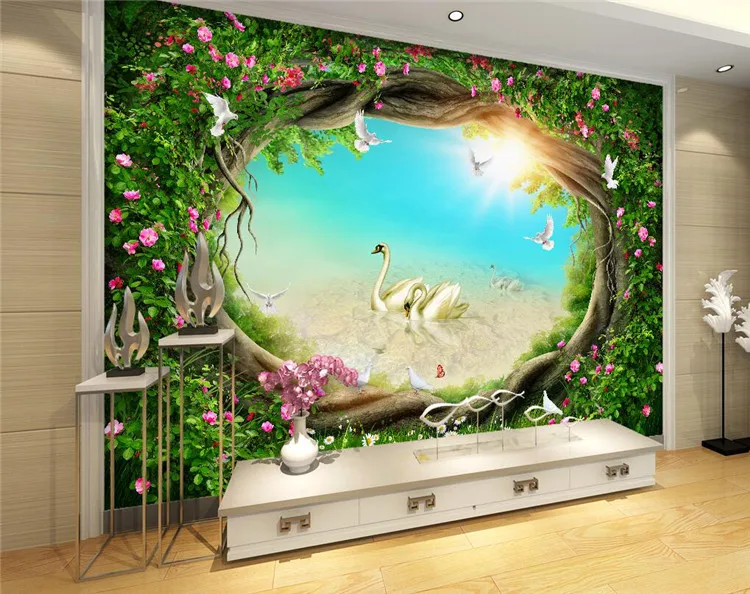 

Custom Photo Wallpaper 3D Fantasy Fairy Tales Forests Swan Mural Living Room TV Background Wall Painting Kid's Bedroom Wallpaper