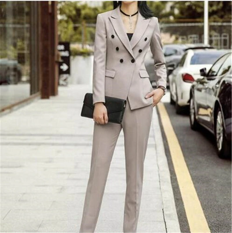 2 Piece Khaki PantSuits Formal Ladies Office OL Uniform Designs Women Business Work Jacket with Trousers Sets Custom Made