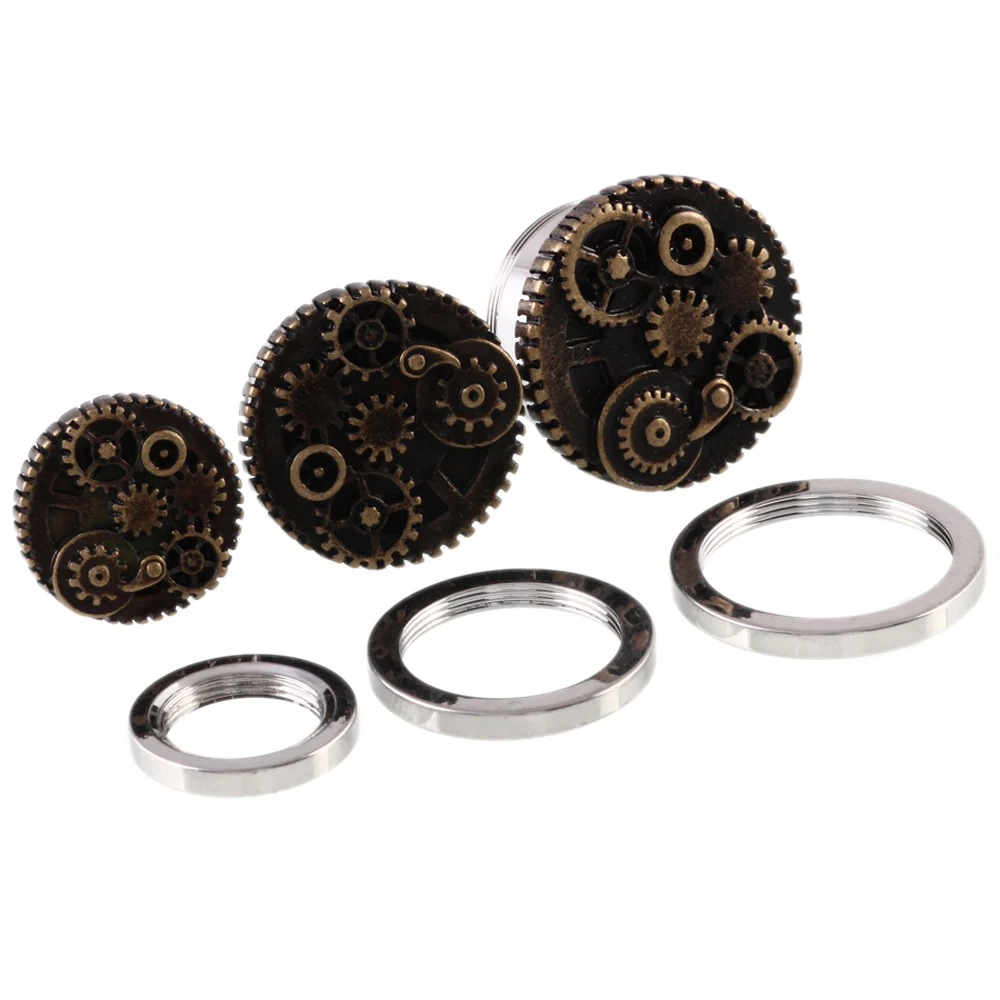 2PCS Steampunk Wheel Screw Fit Outer Thread Ear Flesh Tunnel 8mm-20mm Ear Stretchers Gauges Expander  Piericng Plug