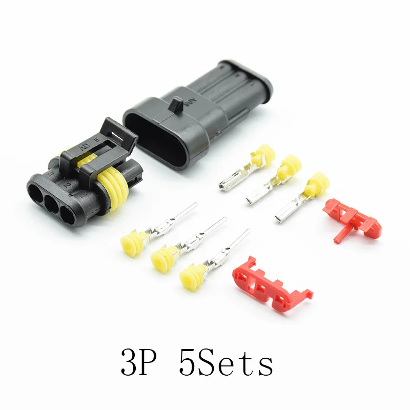 5sets Kit 3pins Way AMP Super seal Waterproof Electrical Wire Connector Plug for car waterproof connector