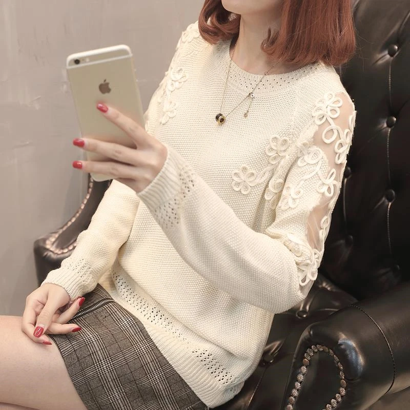 2022 New Spring Autumn Sweater Pullover Women\'s Clothing Fashion Long Sleeve Loose Hollow Out Flower Knitted Shirts Tops A314