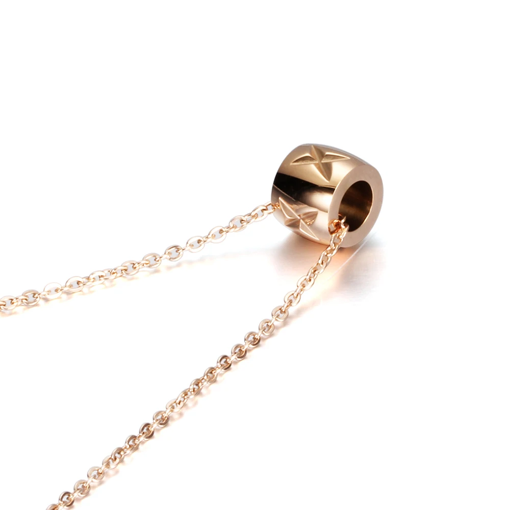 New Fashion 316L Stainless Steel Chain Rose Gold Color Cylinder Pendant \