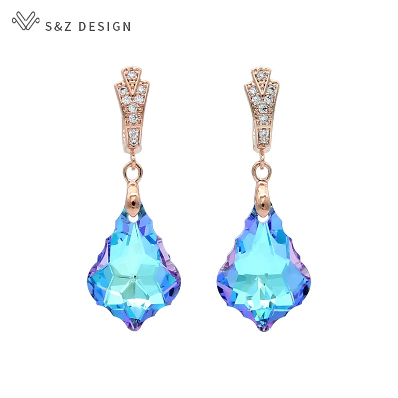 

S&Z DESIGN New Fashion Imitation Crystal Water Drop Dangle Earrings For Women Wedding Party Gift 585 Rose Gold Color Eardrop