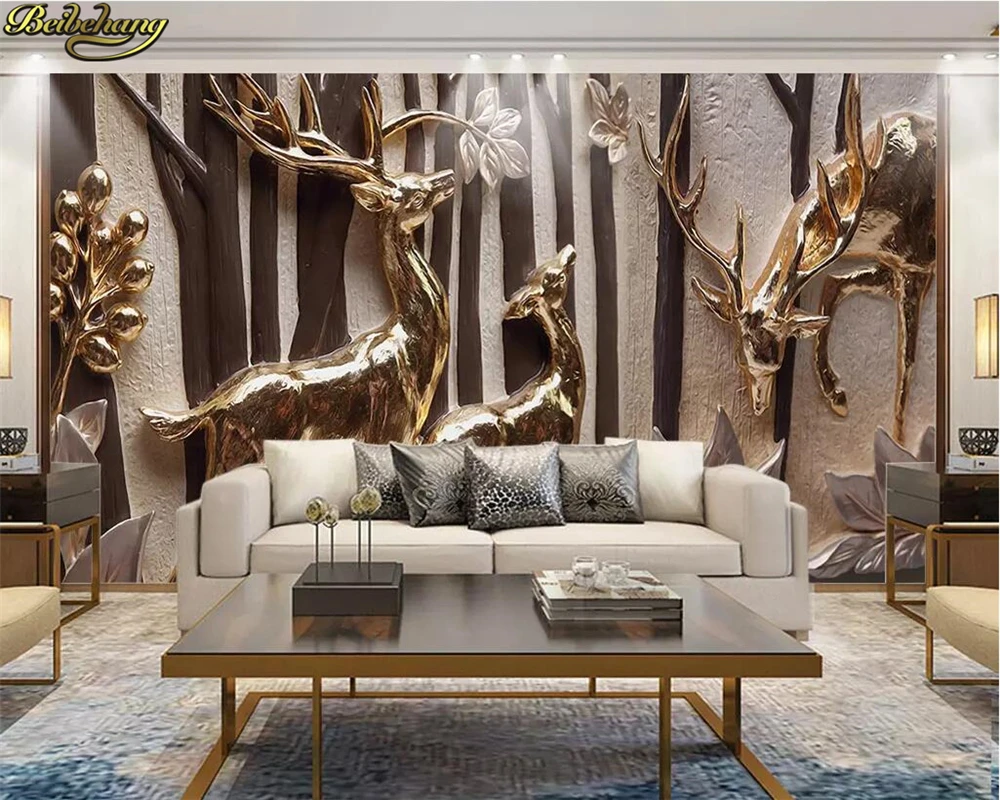 Custom photo wallpaper mural deer embossed background wall elk 3D background wall sika deer decorative painting