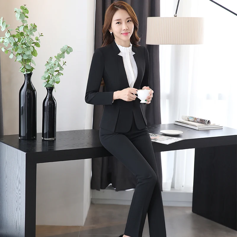 2 Piece Gray Pant Suits Formal Ladies Office OL Uniform Designs Women Elegant Business Work Wear Jacket with Trousers Sets