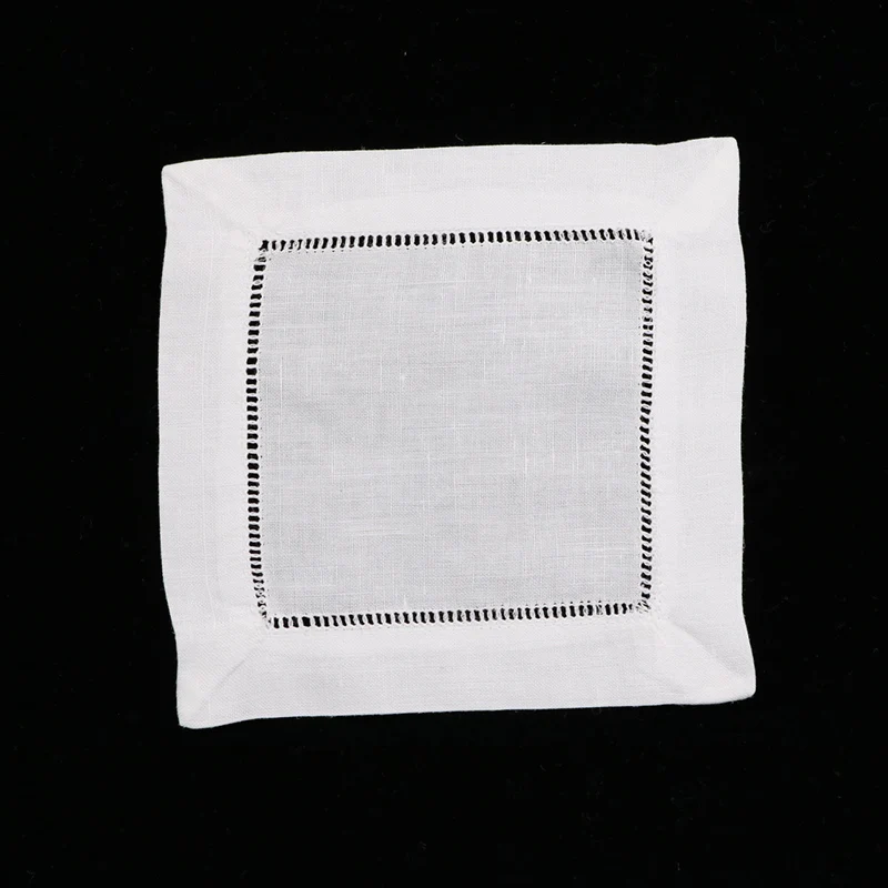 

N002-6/4 : 120 Pieces White Linen Cotton Hemstitch Cocktail Napkins 6" X 6"/ 4" X 4" Ladder Hem Stitch Cloth Coasters