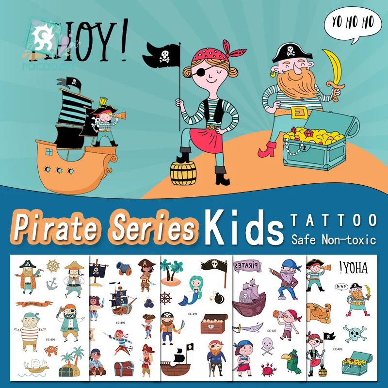 Rocooart Cartoon Pirate Tattoo For Boy Cute Fake Taty Children Tatouage Temporaire Body Art Waterproof Temporary Tattoo Sticker