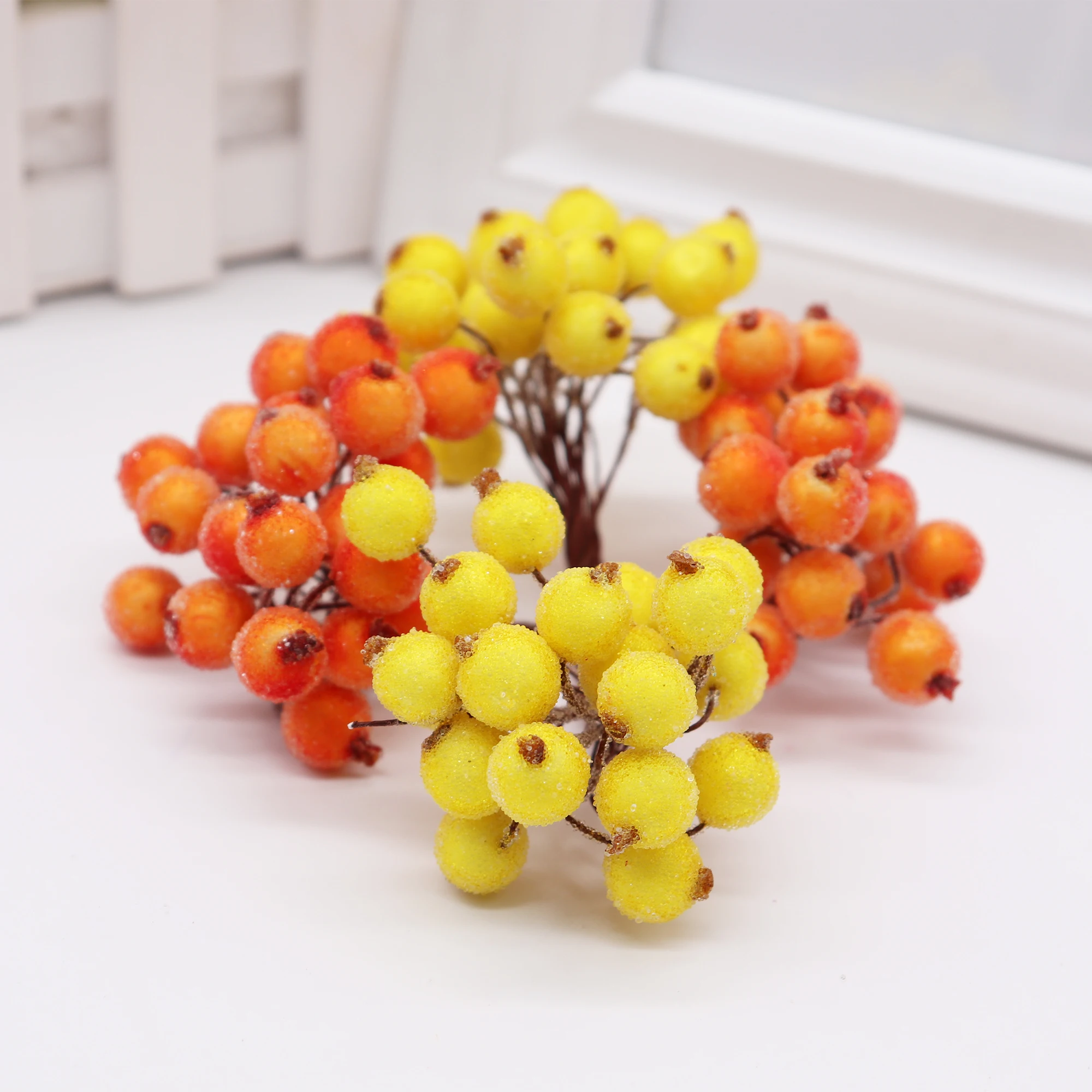 20pcs/40 Heads 1cm Mini Fake Fruit Small Double heads Berries Artificial Flower cherry Stamen Wedding Christmas Decorative