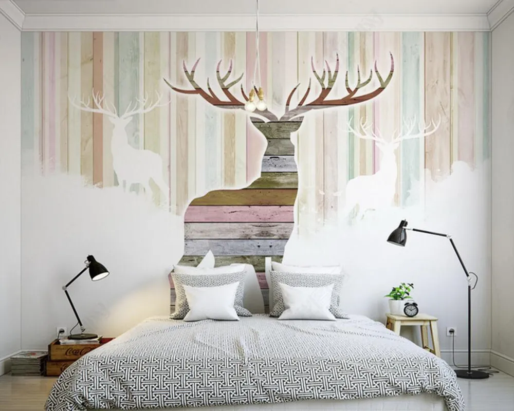 

Custom 3D murals,Striped background,retro elk wallpaper,living room sofa TV wall children room warm color papel de parede