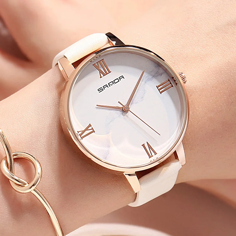 Elegant Rose Gold Women Watch White Leather Quartz Ladies Watch Simple Dial Girl Clock Casual Ladies Hours Fashion 2020