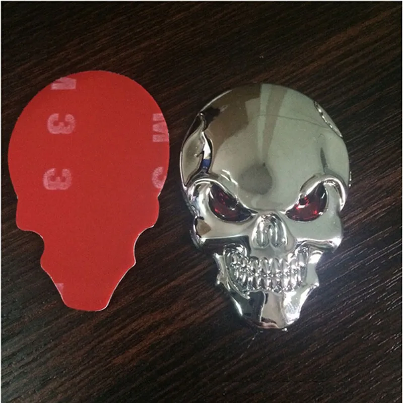 Hot Sale Auto Car Motorcycle Skull Bone Sticker Chrome Silver 3D Metal Emblem Badge Car Decal Sticker with 3M Tape Back 50x35MM