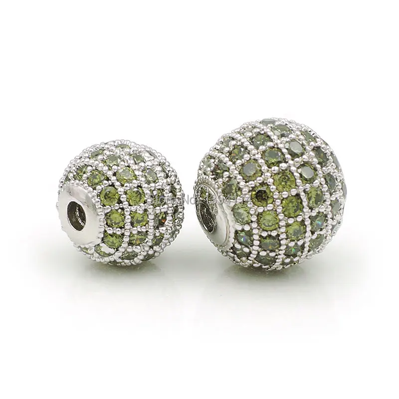 6mm 8mm 10mm 12mm Micro Pave Peridot CZ Round Ball Beads Fit For Making Bracelets Or Necklaces Jewelry