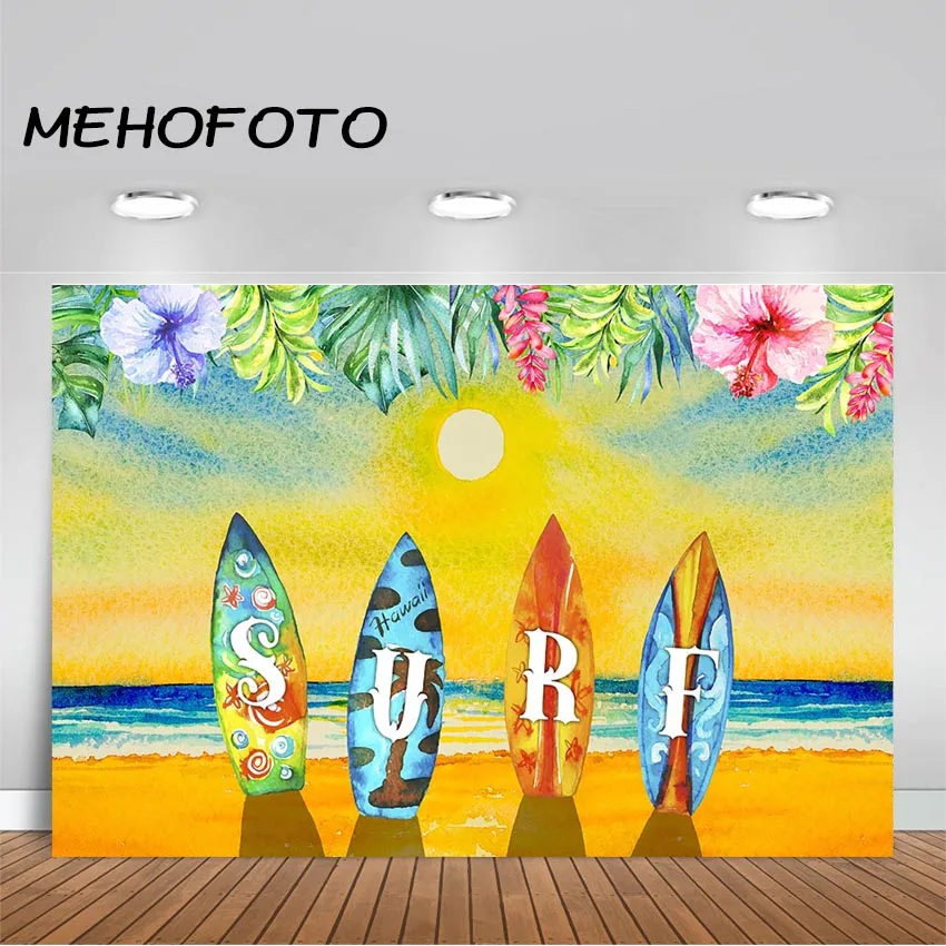 Summer Surfing Photography Backdrop Surfboard Scene Sunset Dusk Background Baby Beach Photo Booth Studio Photographic