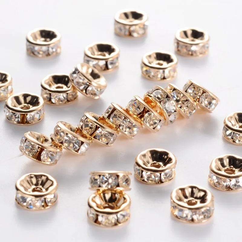 200pcs Brass Rhinestone Spacer Beads Grade AAA Straight Flange Nickel Free Rondelle Crystal about 6x3mm, Hole: 1mm