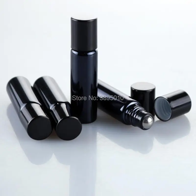 5ml 10ml black roll on glass Bottle stell ball sample Vial Cosmetic packaging container F438