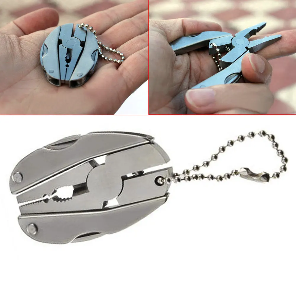 Outdoor keychain pliers Multifunction Folding Plier Mini Stainless Steel Folding Keychain Screwdriver Portable Camping Tools