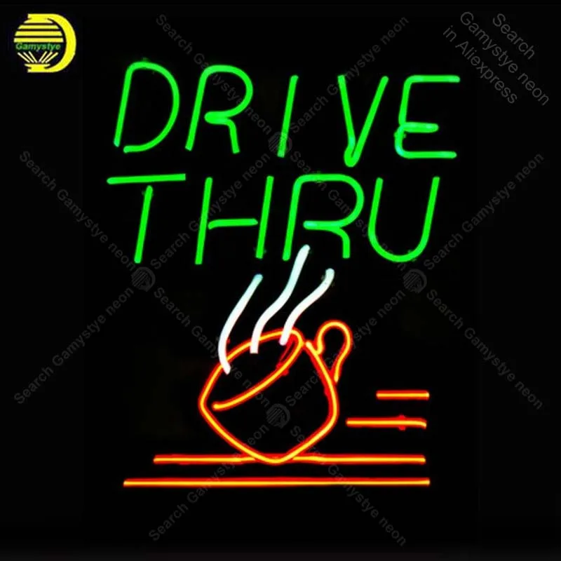 Neon Sign for Drive thru cup Neon Bulb sign handcraft gifts hotel neon signboard wall lights anuncio luminos with metal frame