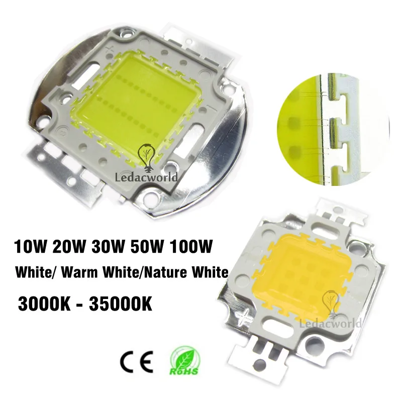 10W 20W 30W 50W 100W High Power LED Chip 45mil 3000K to 35000K Integrated SMD COB Beads Warm White Nature White Cold White