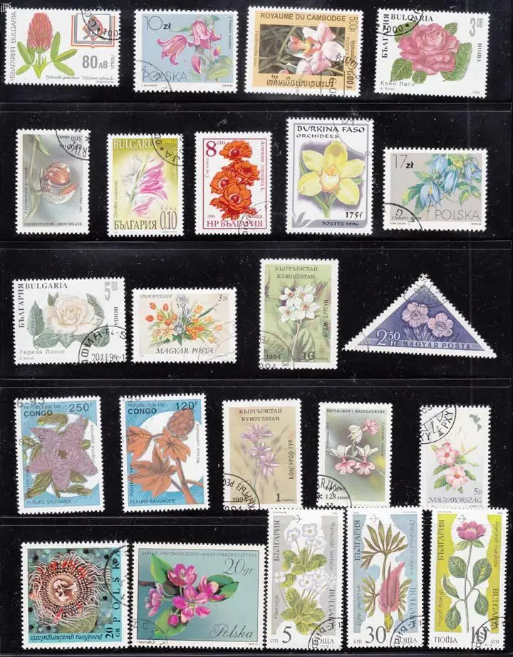 50Pcs/Bag World Flowers Stamps All Different from Many Countries NO Repeat  Marked Postage Stamps for Collecting