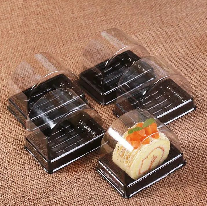 135*85*92mm Plastic Clear Disposable Cake Box Single Individual Swiss Cake Boxes Food Dessert Packaging