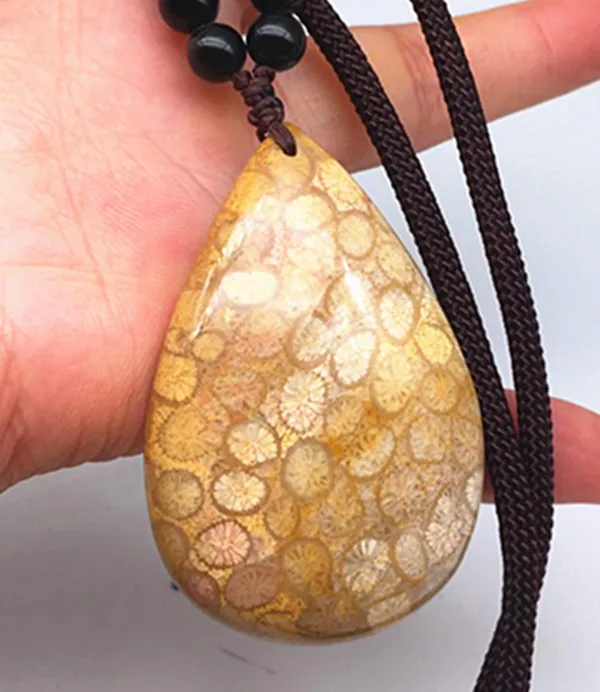 rams natural quartz crystal coral jade pendant