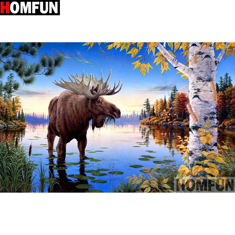 

HOMFUN Full Square/Round Drill 5D DIY Diamond Painting "Animal moose" Embroidery Cross Stitch 5D Home Decor A14254