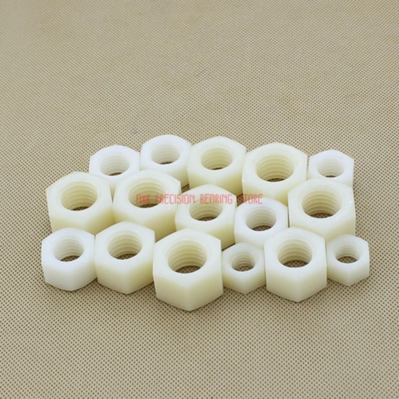 2023 Real Stainless Steel Rod Hot 50pcs Din934 M8 White Nylon Hex Nut Hexagon Plastic Nuts Metric Thread Suit For Screws Bolts