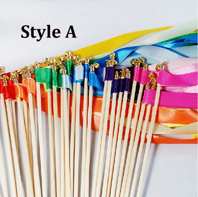 Free shipping 50pcs /lot Multicolour Wedding Ribbon Stick/Sparklers Fairy Magic Wands with Bell Wedding ribbon wands