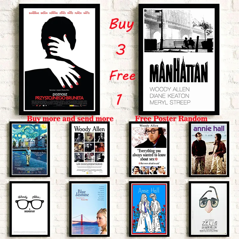 Woody Allen White Coated Paper Movie Poster Wall Sticker Home Decora wall sticker Frameless