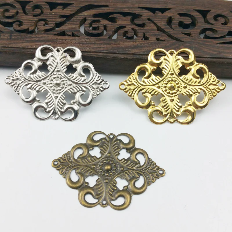 

20pcs 30x42mm Filigree flower Wraps Metal Charms For Embellishment Scrapbook DIY Jewelry Metal Craft Cosplay accessories