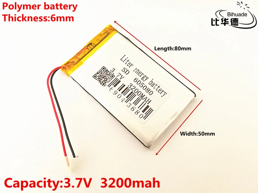 2 cái/lốc 3.7 V 3200 mAh 605080 PLIB polymer lithium ion/Li-Ion pin cho Tất Cả các loại của các sản phẩm điện tử là phổ quát