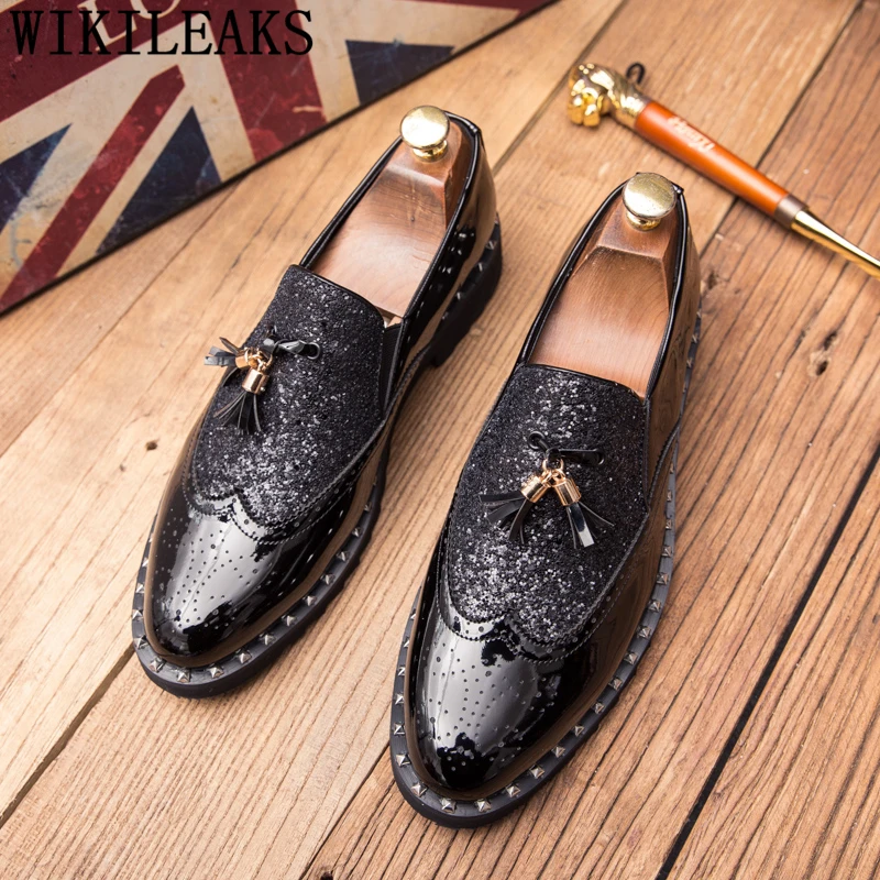 

Party Shoes For Men Italian Brand Wedding Shoes Men Elegant Coiffeur Glitter Brogue Designer Shoes Men Formal Erkek Ayakkabi