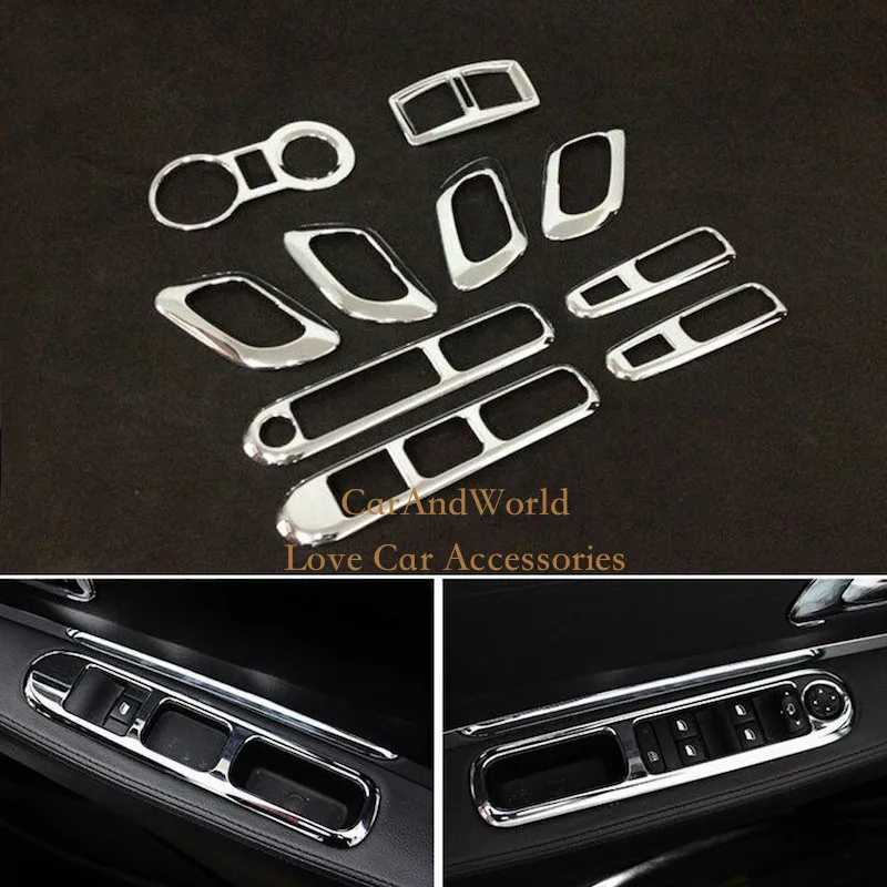 

For Peugeot 3008 2013-2015 Interior Door Handle Bowl Cover Glass Window Lift Switch Armrest Trims ABS Chrome Car Accessories