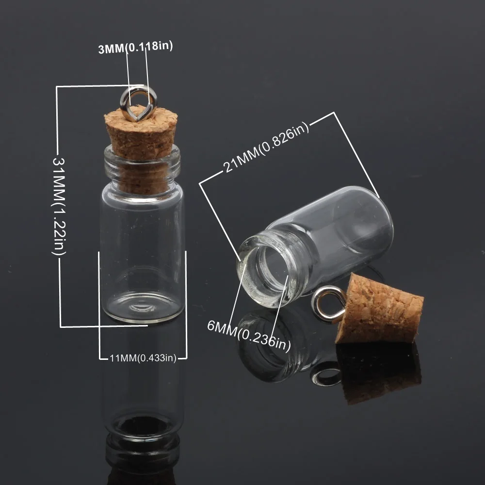 OlingArt 11x31mm Glass Pendant Glass Bottle Vial Necklace Vintage Mini Wish Bottle Necklace Jewelry Making DIY Women Gift