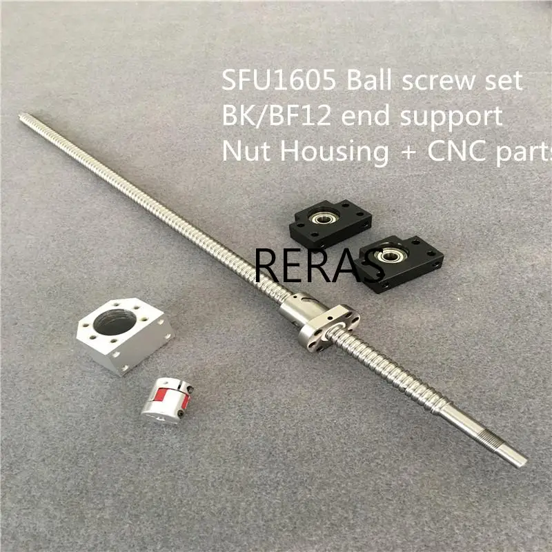 

SFU1605 650 700 800 900 1000mm Ball screw set with end machined + 1605 ballnut + BK/BF12 end support +Nut Housing + CNC parts