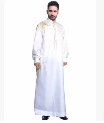 Roupa islâmica masculina para homens, fantasia de musselina bordada da arábia, jubba thobe longa, casual,