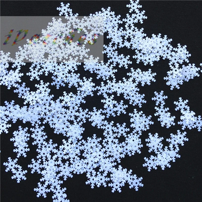 100pcs/lot 10mm Snowflake PVC Sequins With 1 Center Hole Christmas Gift DIY Clothes Navidad Ornaments White Snow