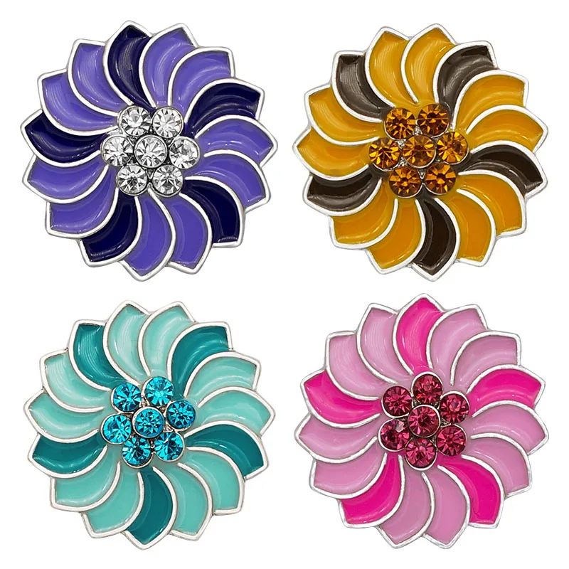 New KZ3052 Beauty Charm Rotation Colorful Flowers 18MM Metal snap buttons for DIY snap jewelry wholesale