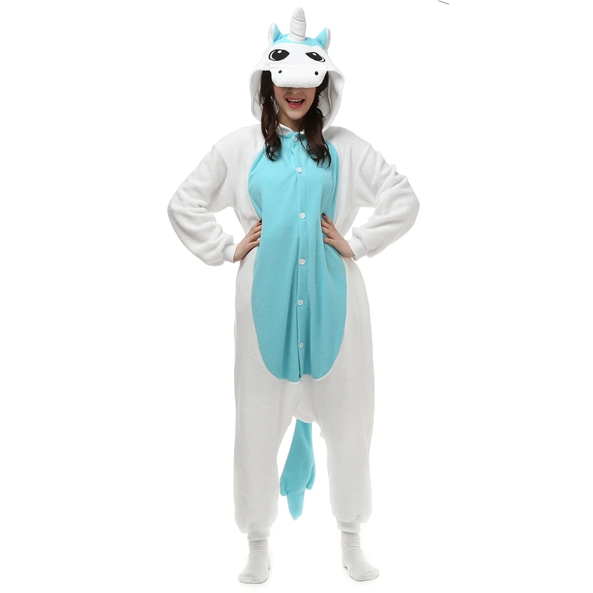 Women's Polar Fleece Kigurumi Adults Blue Unicorn Cosplay Costume Men Animal Onesies Pajamas Halloween Carnival Party Jumpsuit