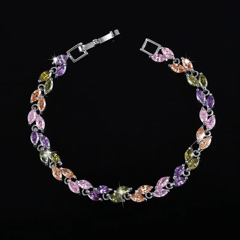 CWWZircons Neuer Trend 2026 Zirkonia-Schmuck Silberfarbener Blatt-Anhänger CZ-Kristall Damen-Armbänder Großhandel S0003 – Detail 6