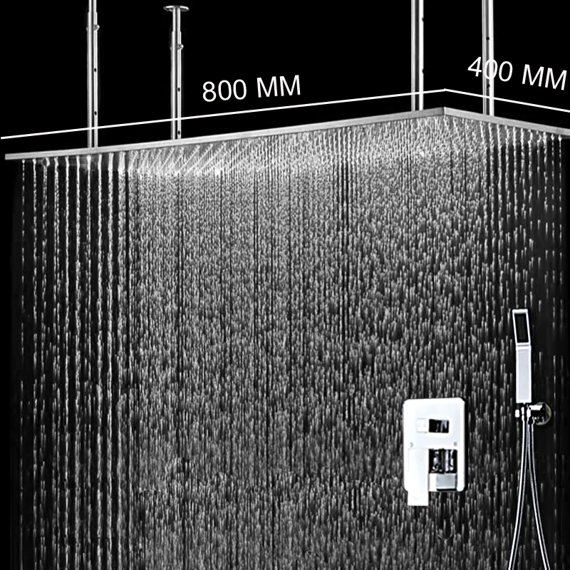 Modern Bath Rainfall Shower Head Set 16 inch x  31 inch Ceiling Shower Panel Hot and Cold 2 Ways Mixing Valve