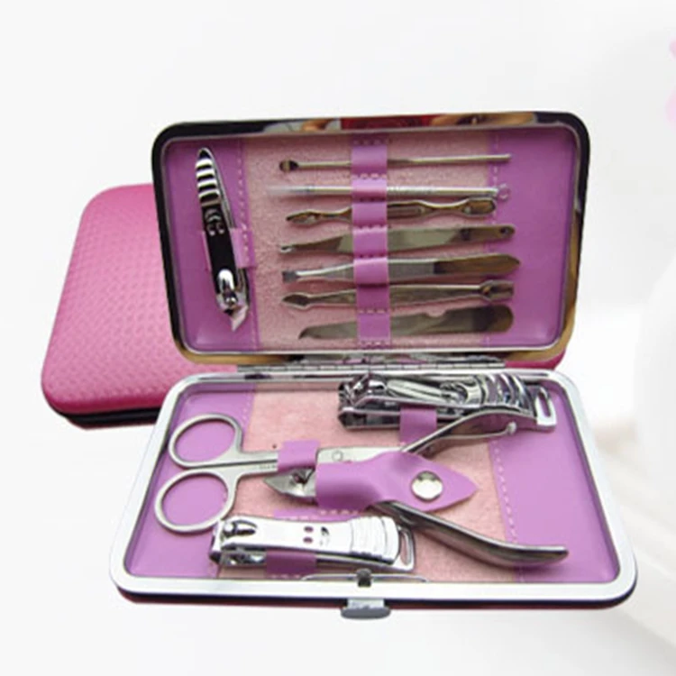 

50sets/lot Fashion 12pcs/set Professional Stainless Steel Nail Clipper Scissors Manicure Set With Pink Package box