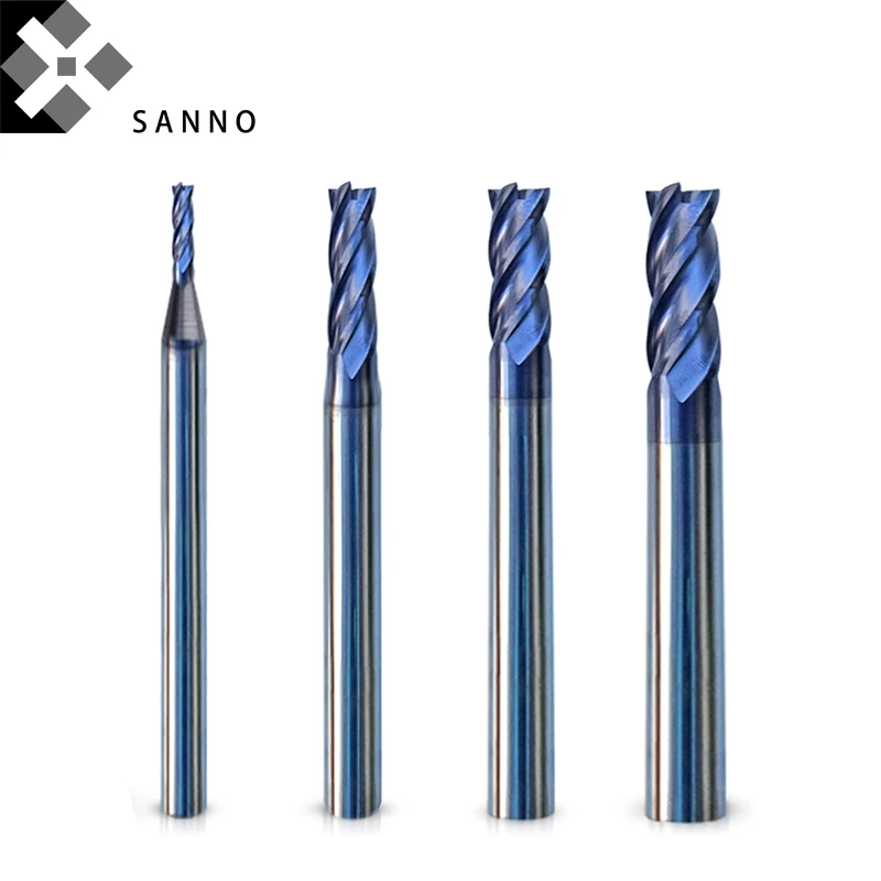 High quality HRC60 coating end mills tungsten steel D1 - D6 4 flutes flattened milling cutter