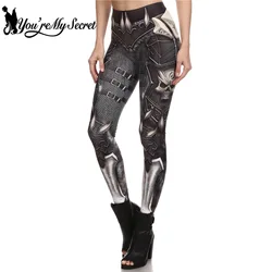 [You're My Secret] Brand New Gothic SKull Punk Women's Leggings Fantastic Armor Grey Print Ankle Pants Workout Fitness Trousers